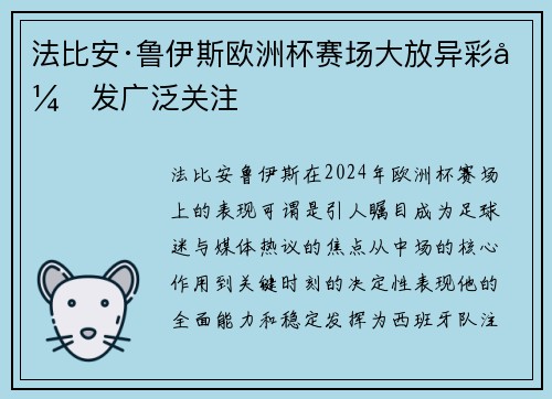 法比安·鲁伊斯欧洲杯赛场大放异彩引发广泛关注
